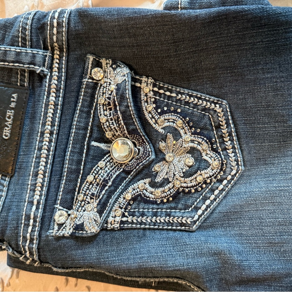 Grace in LA Women's Dark Blue Embellished Boot Cut Jeans